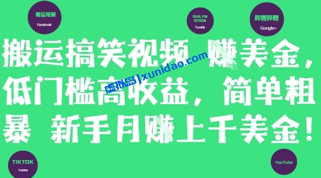 【柒安】搬运搞笑视频赚美金项目：简单粗暴日赚100刀