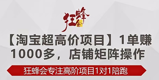 【狂蜂会峰哥】淘宝超高价爆品赚钱教程：一单赚1000多可放大