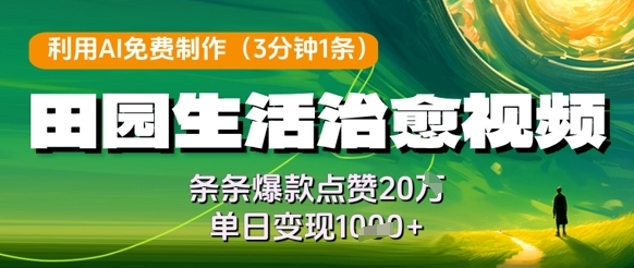 【全哥】AI制作田园治愈视频赚钱教程：条条爆款视频变现1000+